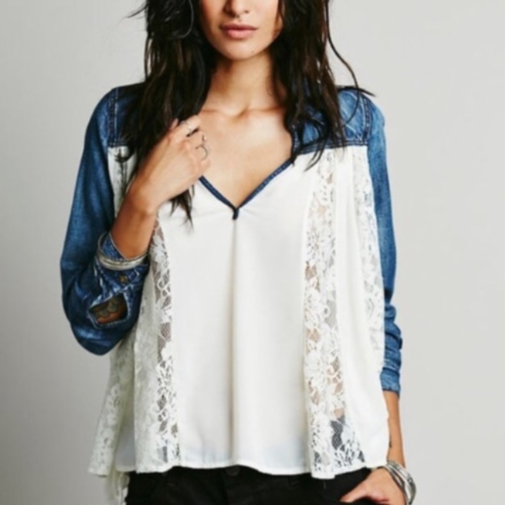 Free People Flowy Lace Shirt (WORN ONCE)